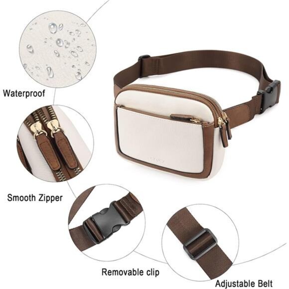 Mini Crossbody Waist Bag Adjustable Strap, Beige Brown - Picture 4 of 6
